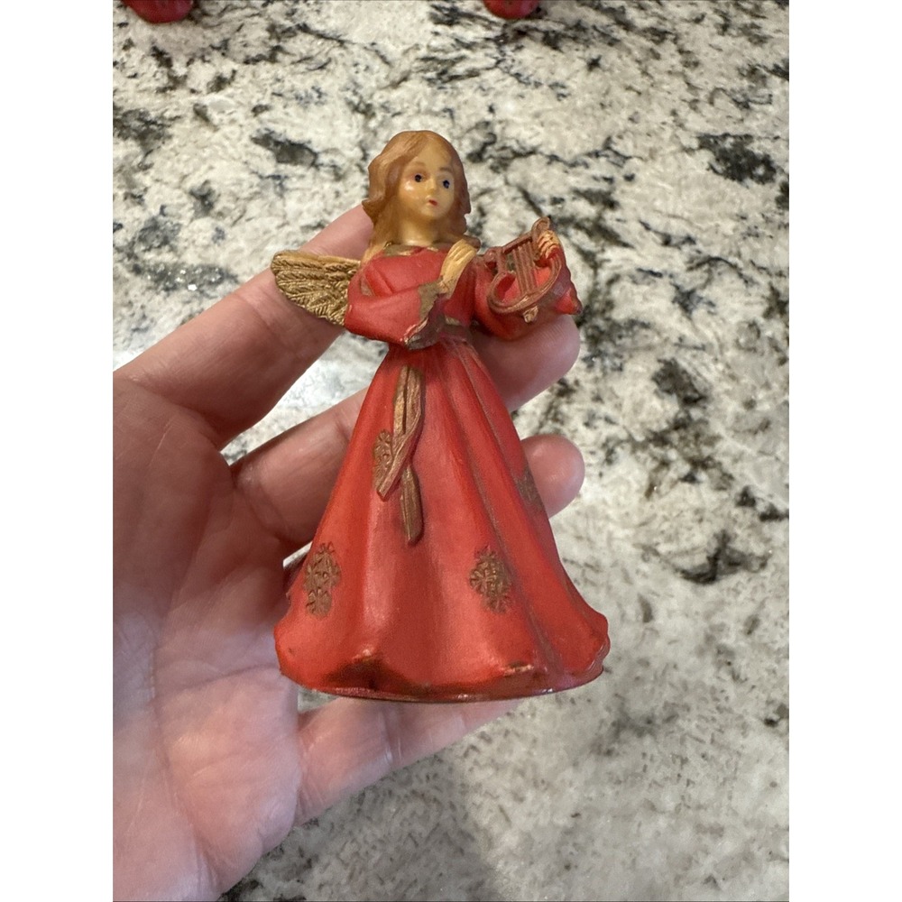 Set of 3 Vintage Celluloid Angels Instruments Red Hong Kong - Picture 8 of 16